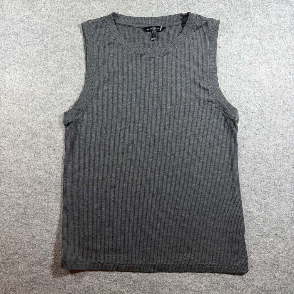 Banana Republic Elevated Rib Tank Top Womens L Gray Ribbed Knit Fitted Stretch